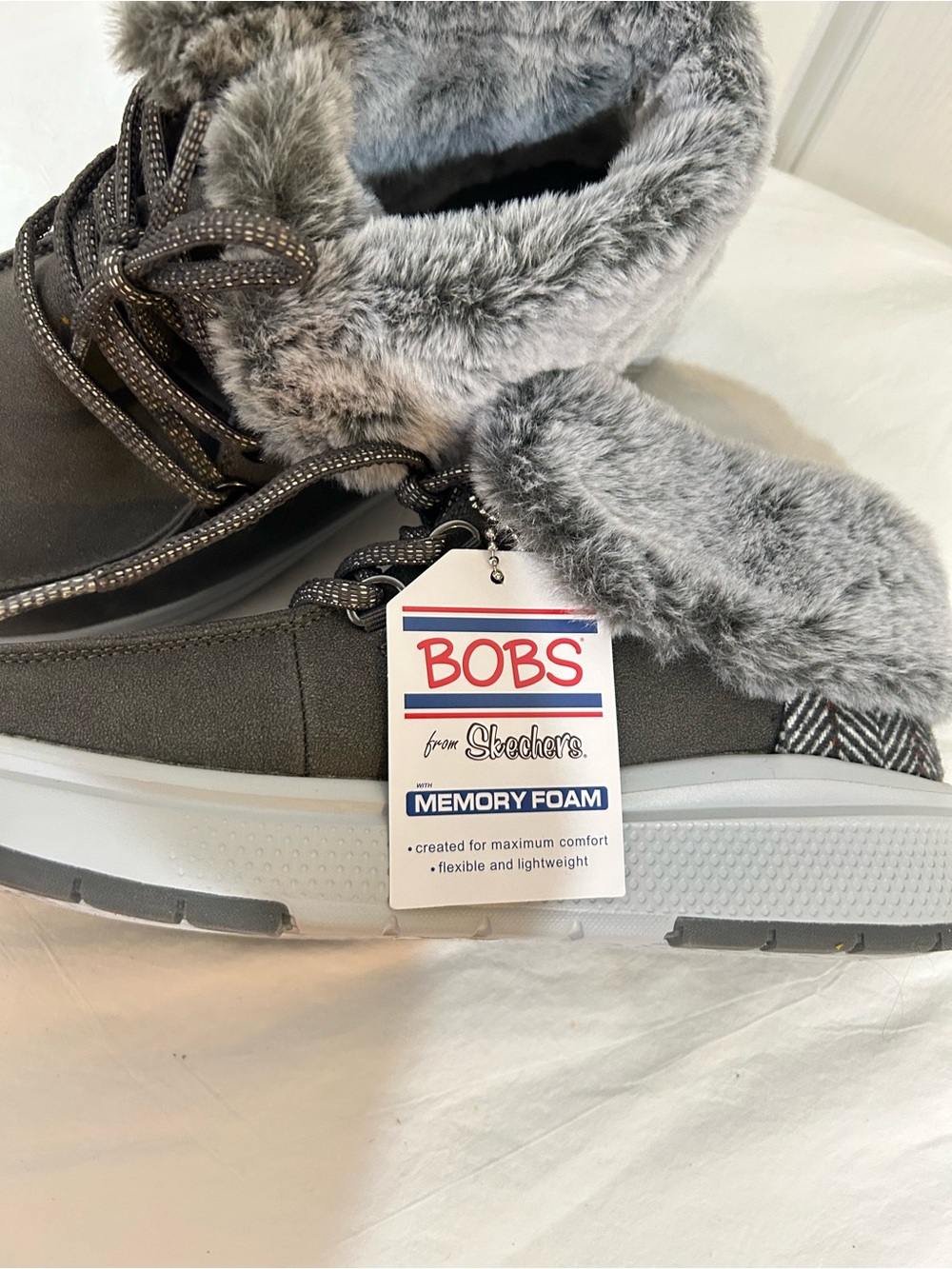 Skechers Cozy Faux Fur Lined Charcoal Grey Booties Sneakers Size 8 - Picture 10 of 10